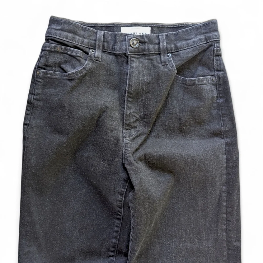 SLVRLAKE Wide Leg Raw Hem High Rise Grace Jeans Washed Black Shadow Ridge Sz 28
